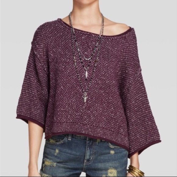 NWT Free People Under Your Spell boatneck off the shoulder boxy sweater - Picture 1 of 16